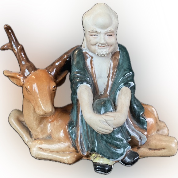 Asian Mudman On Deer Figurine Kinder-Harris Subdermal Face Unique Decor - Picture 1 of 10